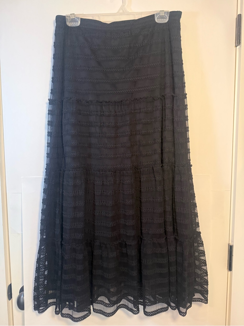 Chico’s Black Lace Mesh Maxi Skirt L 12 | Stevie Nicks Boho Rock